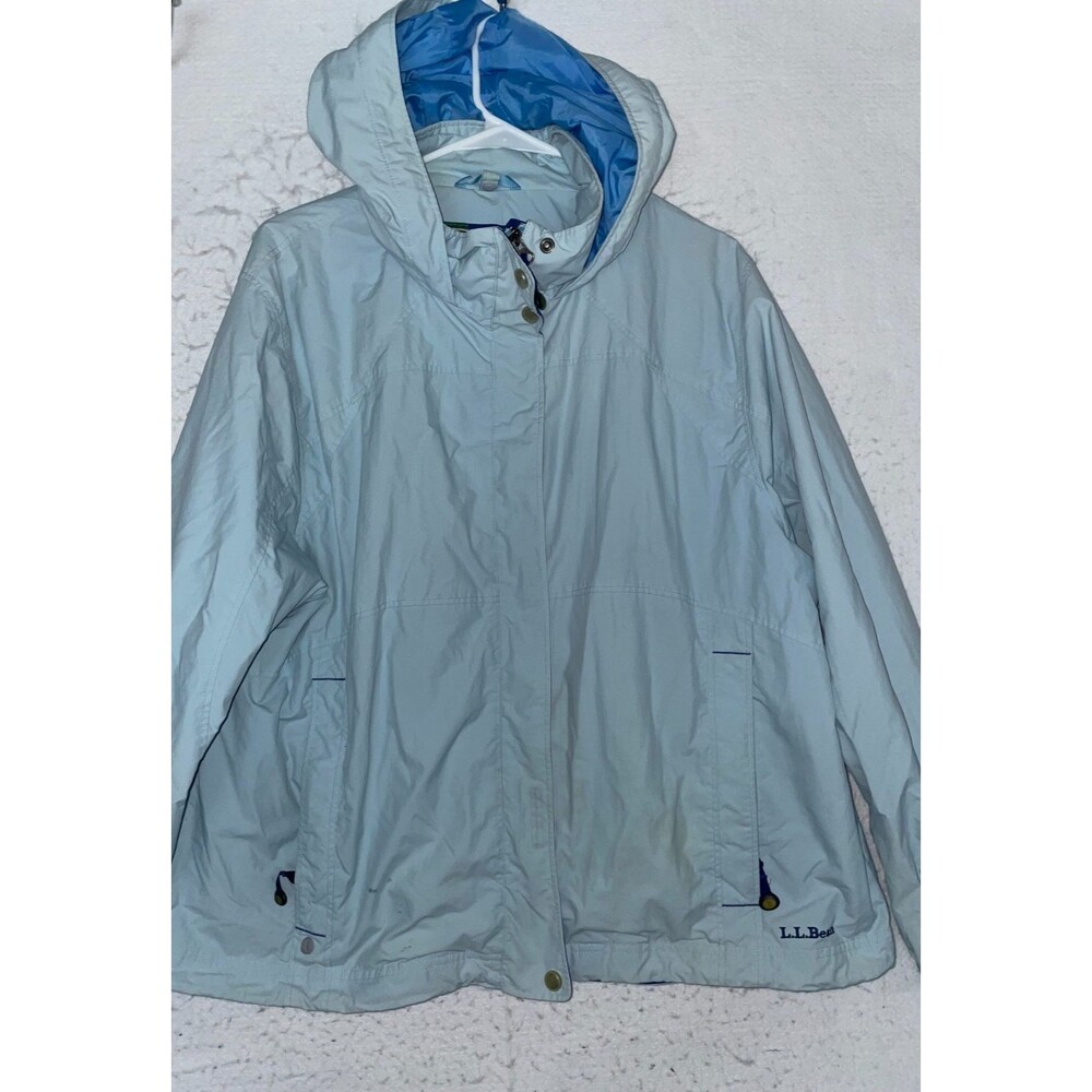 LL Bean Blue Womens size XL VTG Rain Jacket 90s Parka Waterproof Blue Full Zip